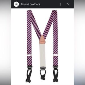 Brooks Brothers Pure Silk Calfskin Leather Paddles Suspenders O/S Silver Logo